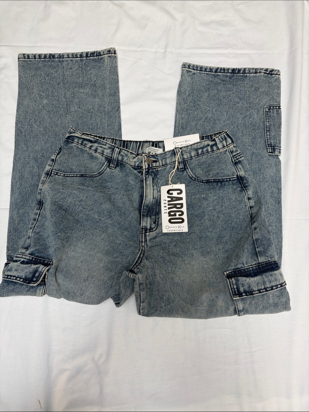 Cargo Straight-Leg Jeans in Washed Gray - Picture 3 of 3